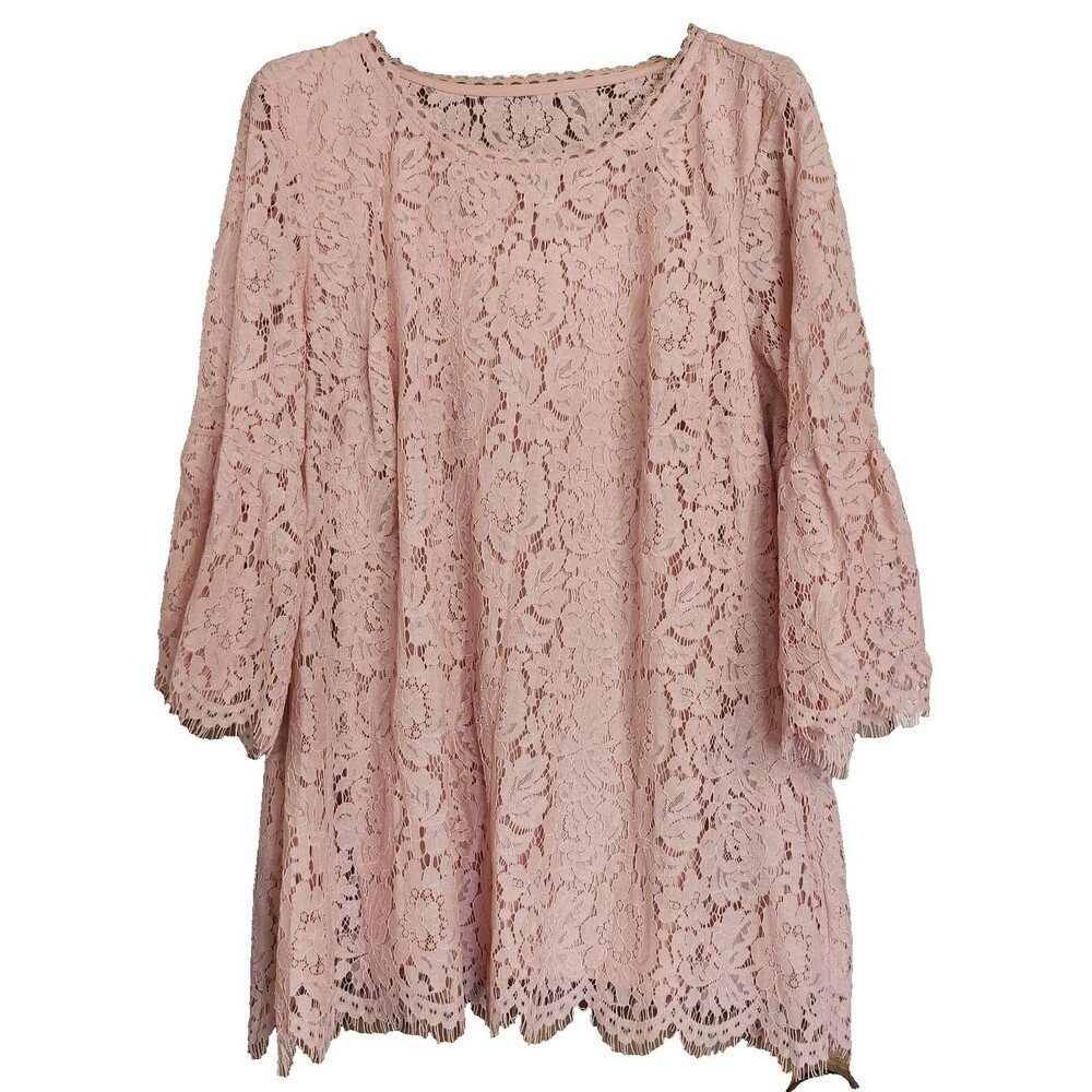 Isaac Mizrahi Live Peach Lace Top Bell Sleeve Womens 2XL
